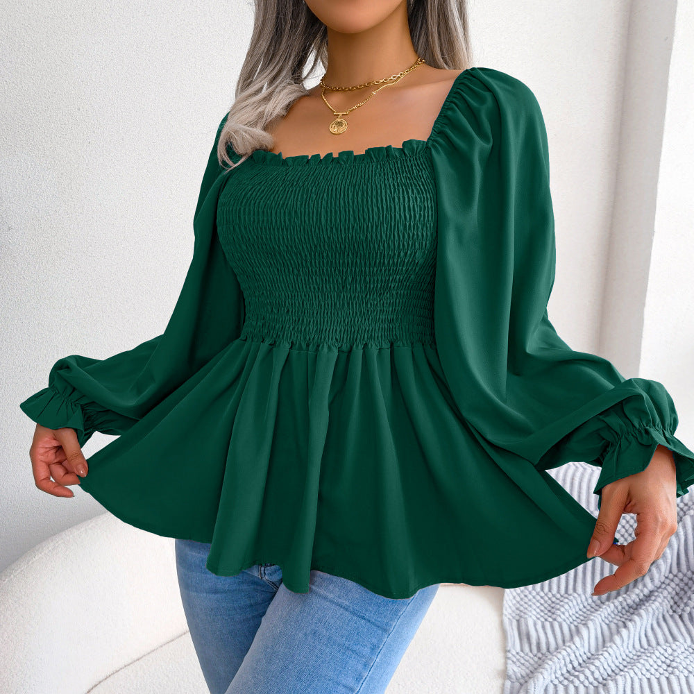 Women Casual Ruffle Edge Square Neck Long Sleeve chiffon Top 10