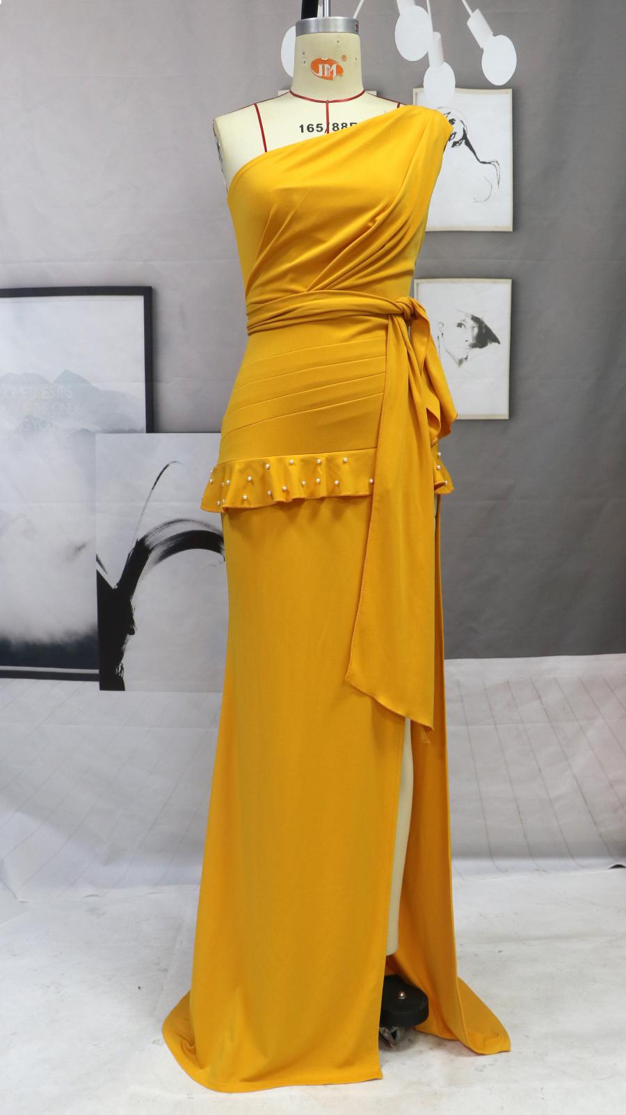 Sexy Design One Shoulder Chic Elegant Solid Color Women evening Dress 10