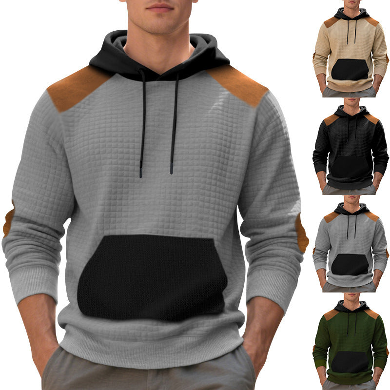 Men's American Autumn/Winter Casual Colorblock Jacquard Plaid Hoodies 6