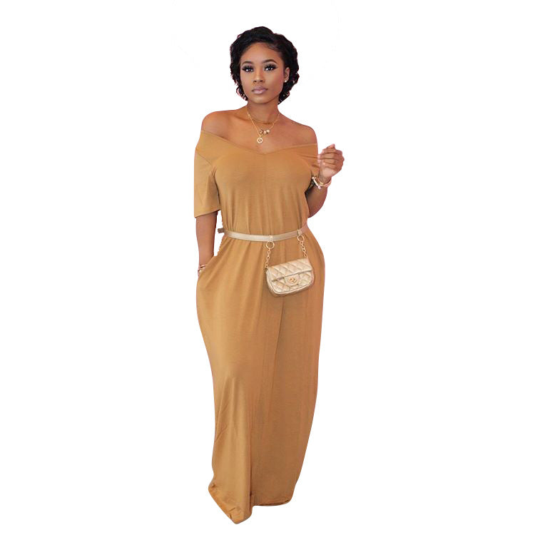 Women's Casual Pretty Color Short Sleeve Maxi Dress 8