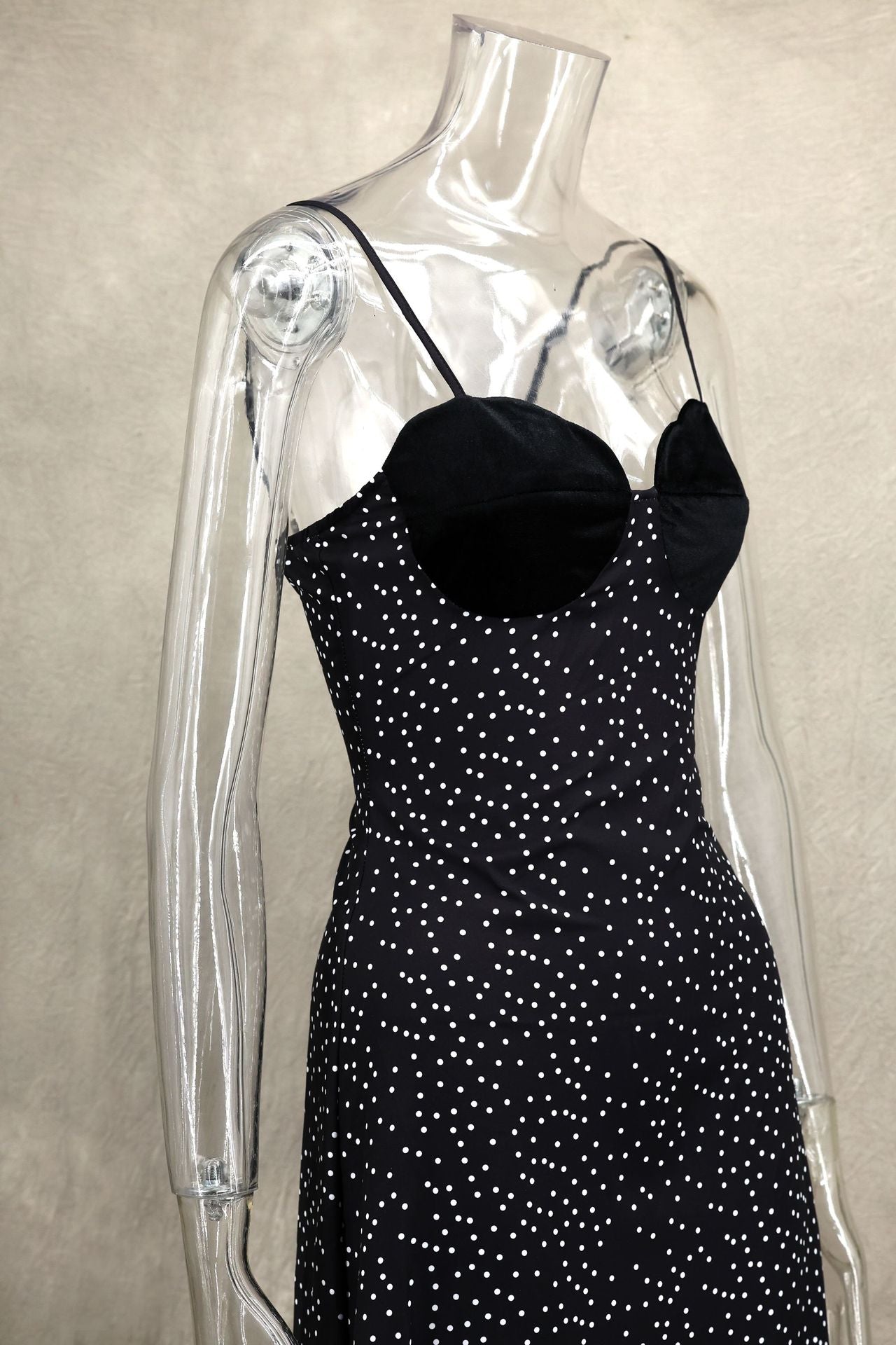 Spring Summer Style Contrast Slim Waist Polka Dot Print Dress 9