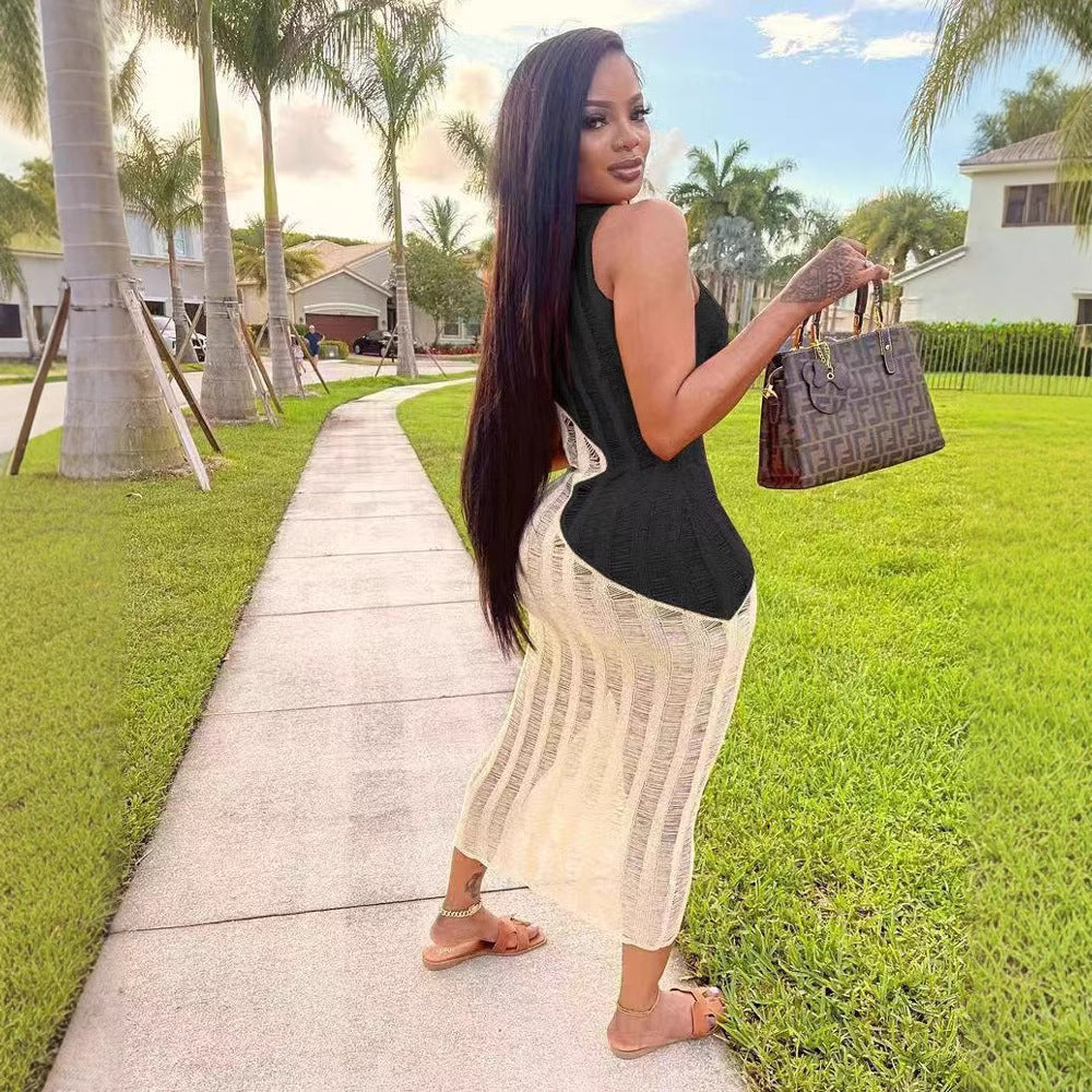 Women Sexy Sleeveless Knitting Color Block Dress 6