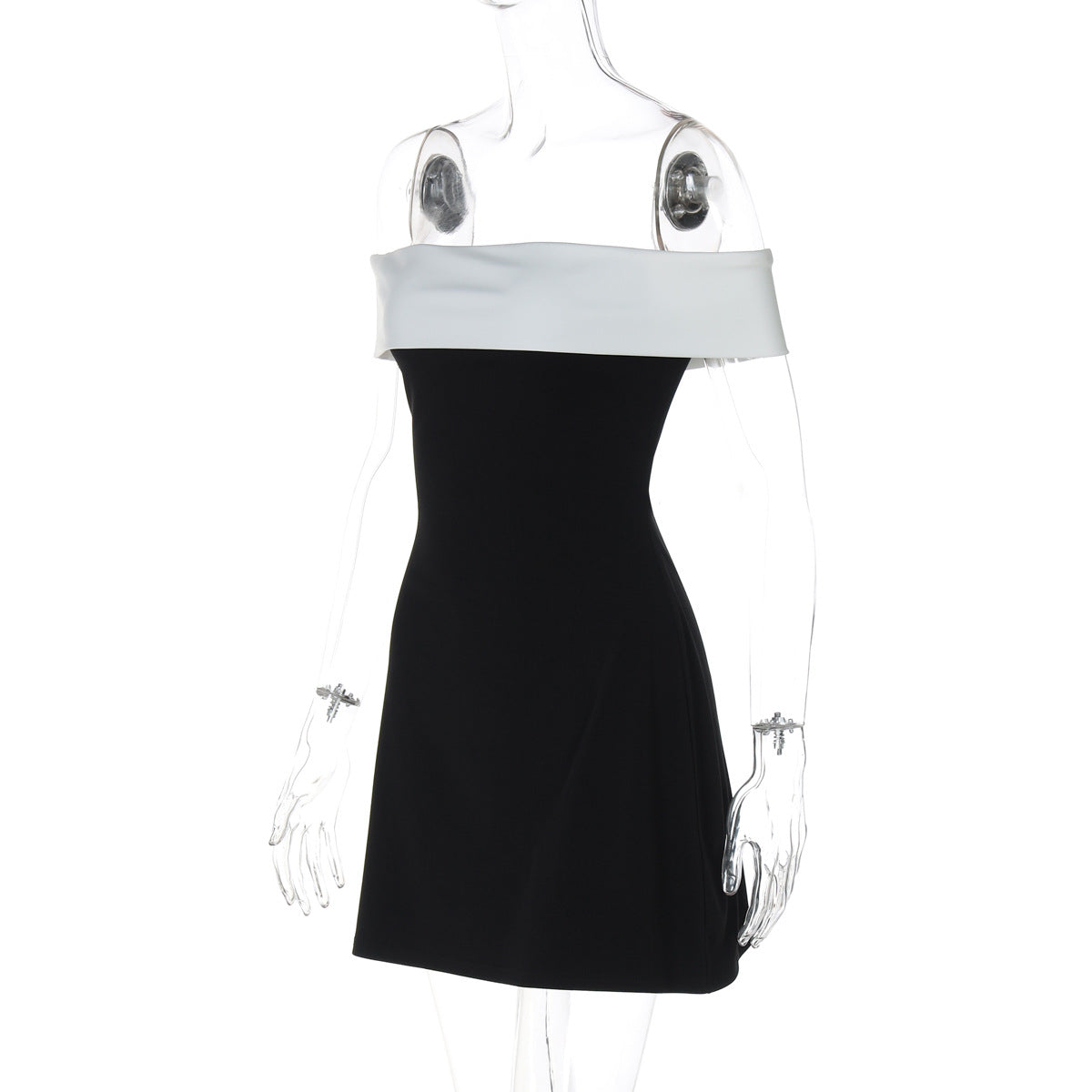 Women Sexy Off Shoulder Layered Contrast Raglan Mini Dress 9