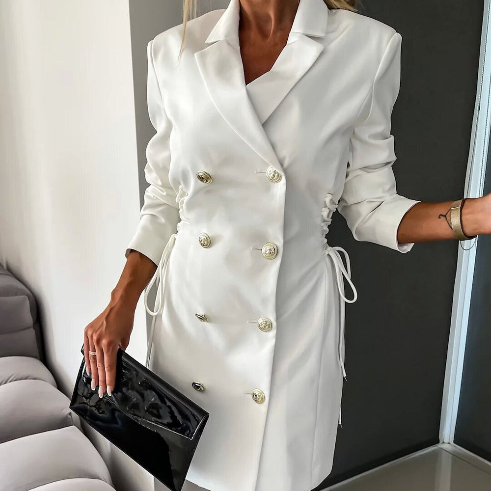 Autumn And Winter Slim Long Sleeve Career Dress Double Breasted Slim Waist Chic Blazer Dress For Women 4