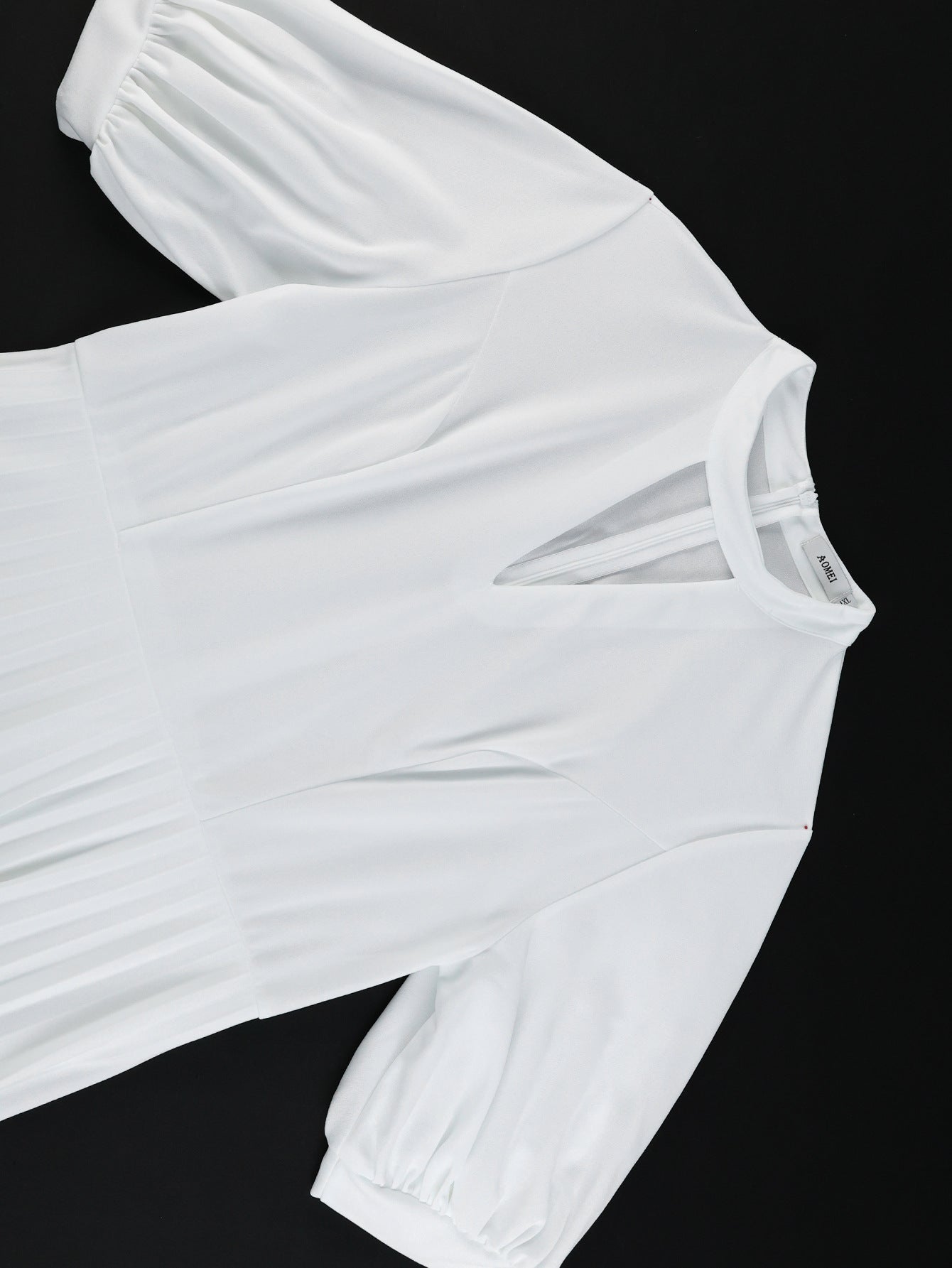 Plus-Size Women Half-Tall Neck Hollow Puff Short-Sleeved Party Pleated Dress 6