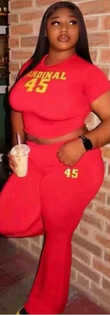 Summer Women's Letter Fashion Casual Short Sleeve Two Piece Pants Set 4