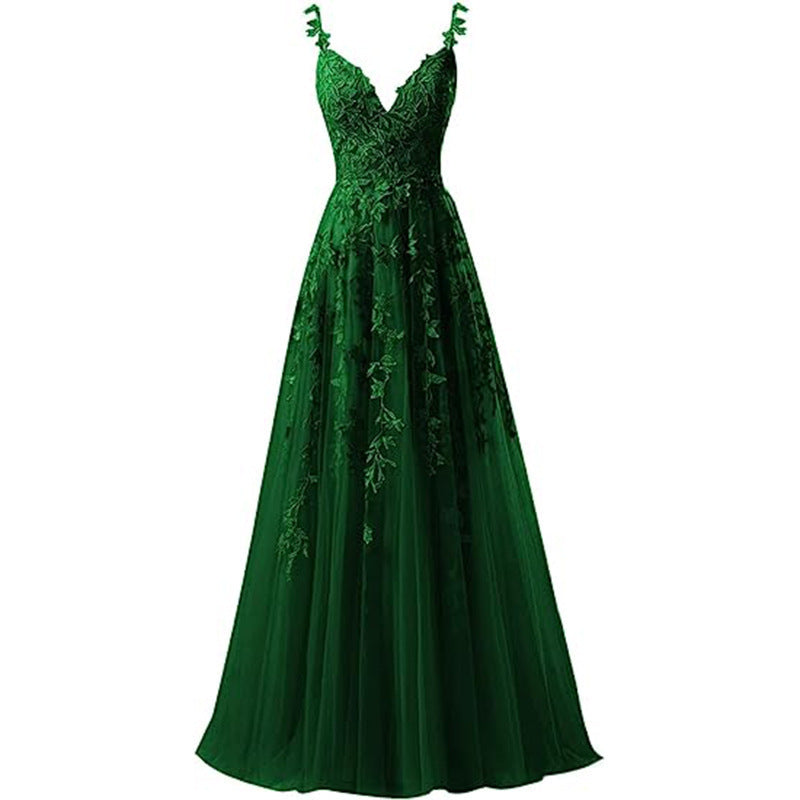 Women suspender tulle lace applique party ball evening dress（Processing time need 3-6 days） 23