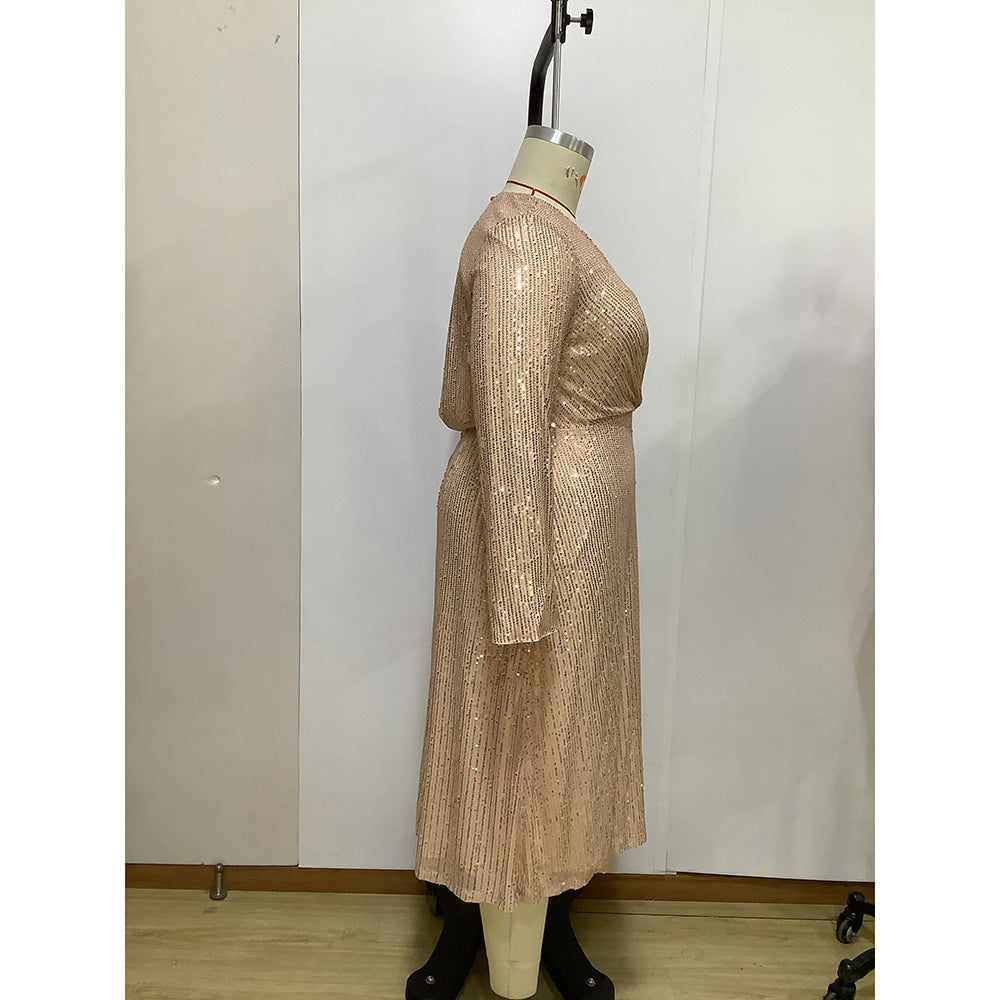 Autumn Chic Fashion Plus Size Slim Sequin Formal Party Dress 10
