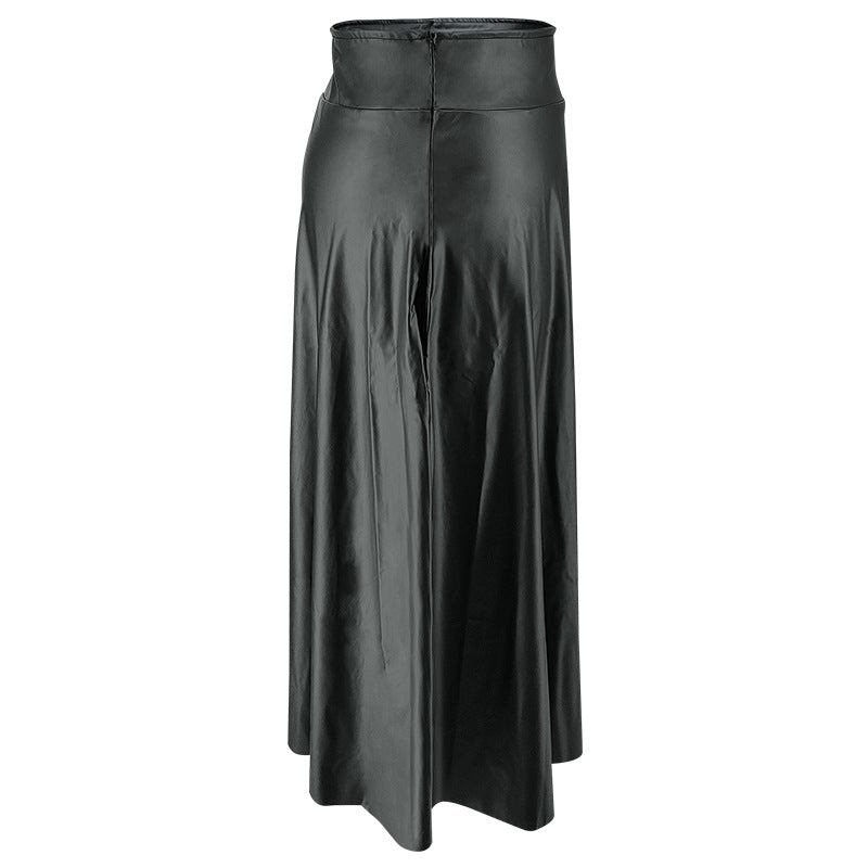 Plus Size Women pu-Leather Zipper Slit Skirt 10