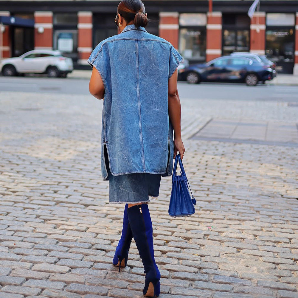 Women Casual Denim sleeveless jacket 5