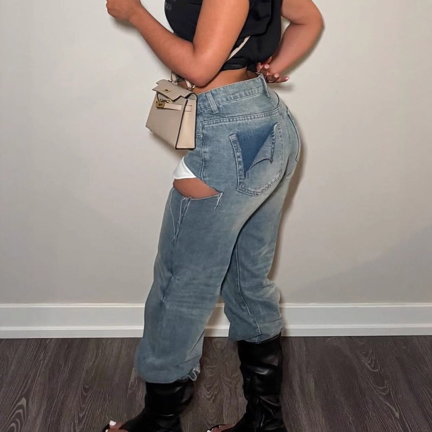 Women's Autumn Street Fashion Ripped Denim Pants 5