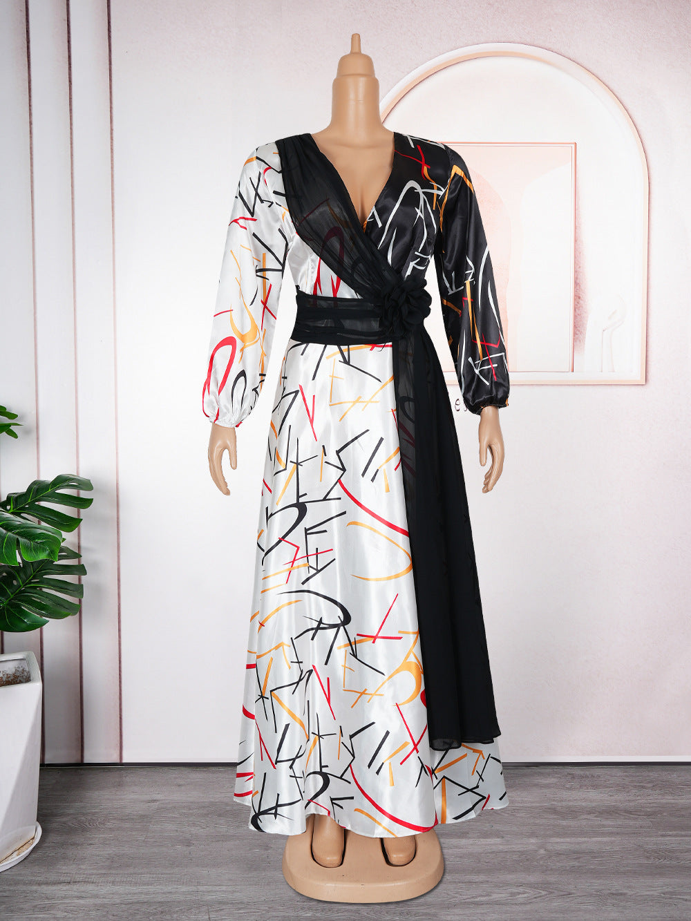 Africa Women's Muslim Color Block Print Plus Size Long Dress 11