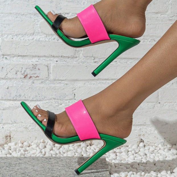 Women Color-blocked Strap Stiletto Sandals 5