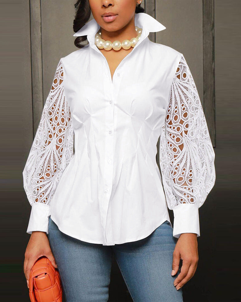 Lace Patchwork Long-Sleeved Shirt
