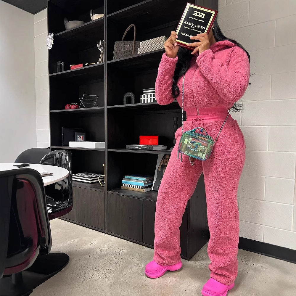 Women solid casual bubble velvet top and pant two piece set 6