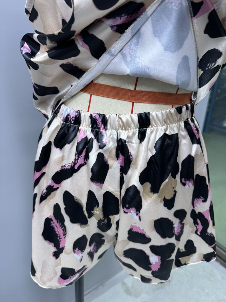 Women casual leopard suspender two-piece set 12