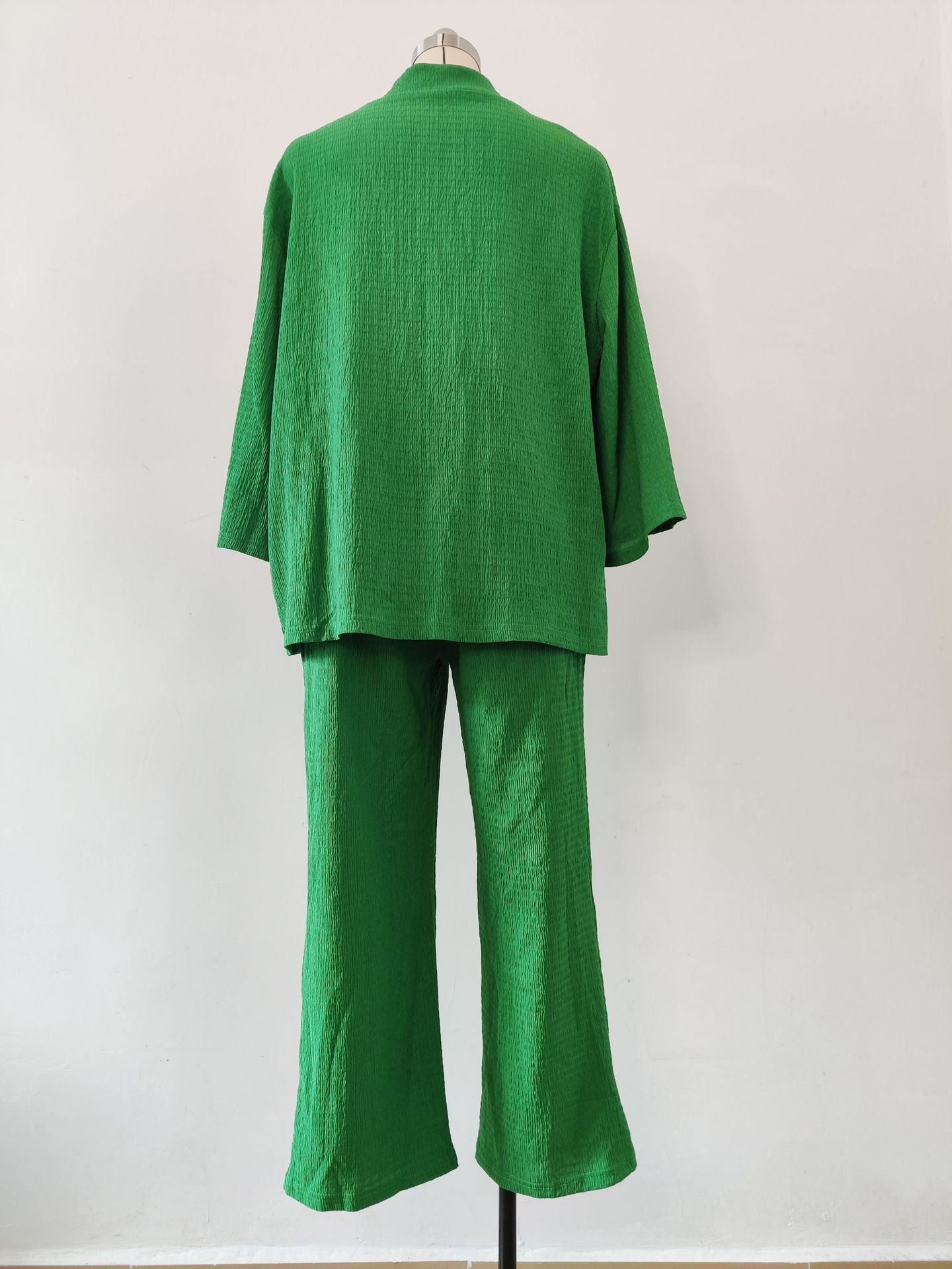 Women Solid long-sleeved shirt and pleated elastic waist trousers two-piece set 20