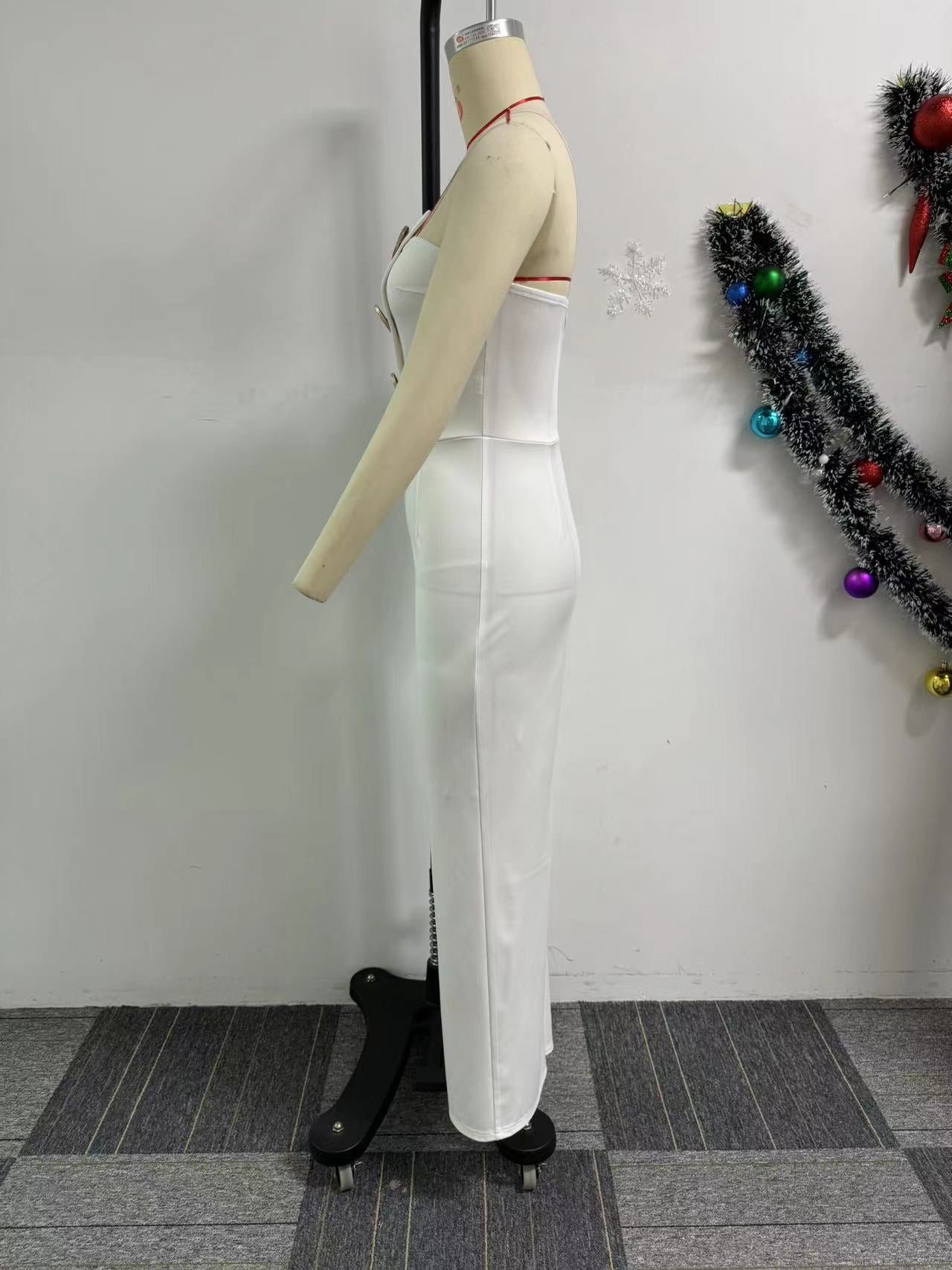 Strapless Solid Color Button Wide-Leg Jumpsuit 9