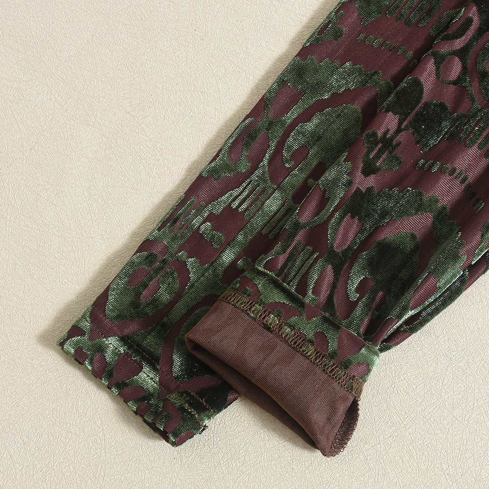 Women's Sexy Autumn Slim-Fitting Flocked Round Neck Long Sleeve Stretch Bodysuit 13