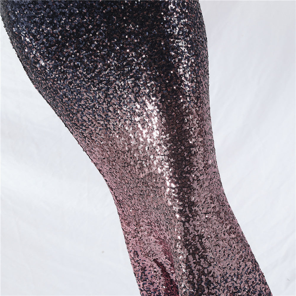 Elegant V-Neck Short sleeve Gradient Sequins Long Sleeve Evening Dress 15