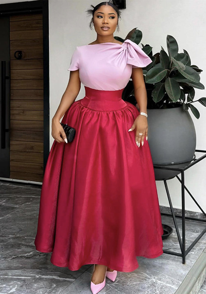 Women's Summer Fashion Chic Contrast High Waist Slim Long Dress