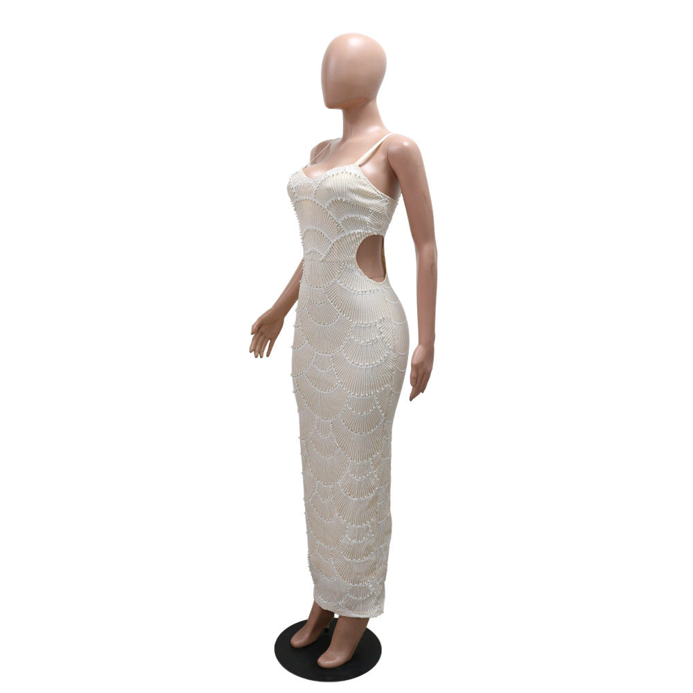 Women Sequin Beaded Strappy Party Slit Dress 7