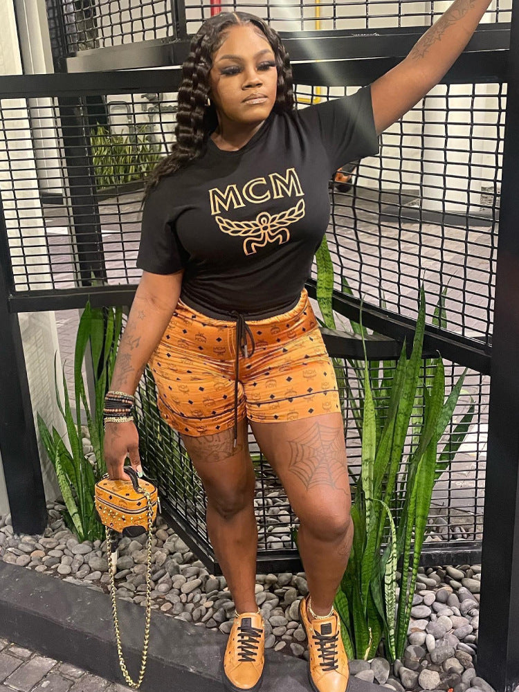 Women Printed Short Sleeve Top and Short Two-Piece Set