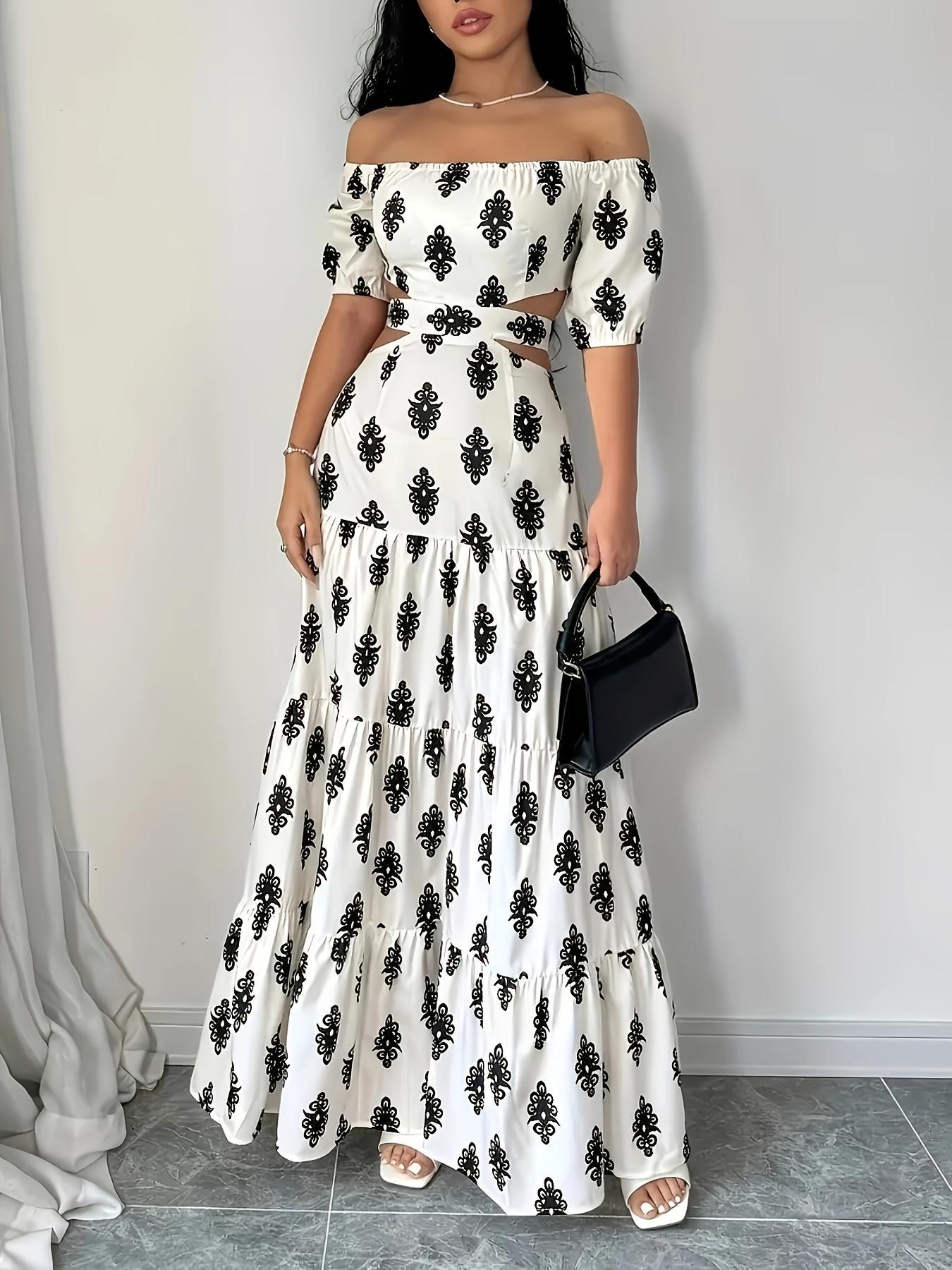 Women Summer Print Lace-Up Sexy Off Shoulder Strapless Dress 4