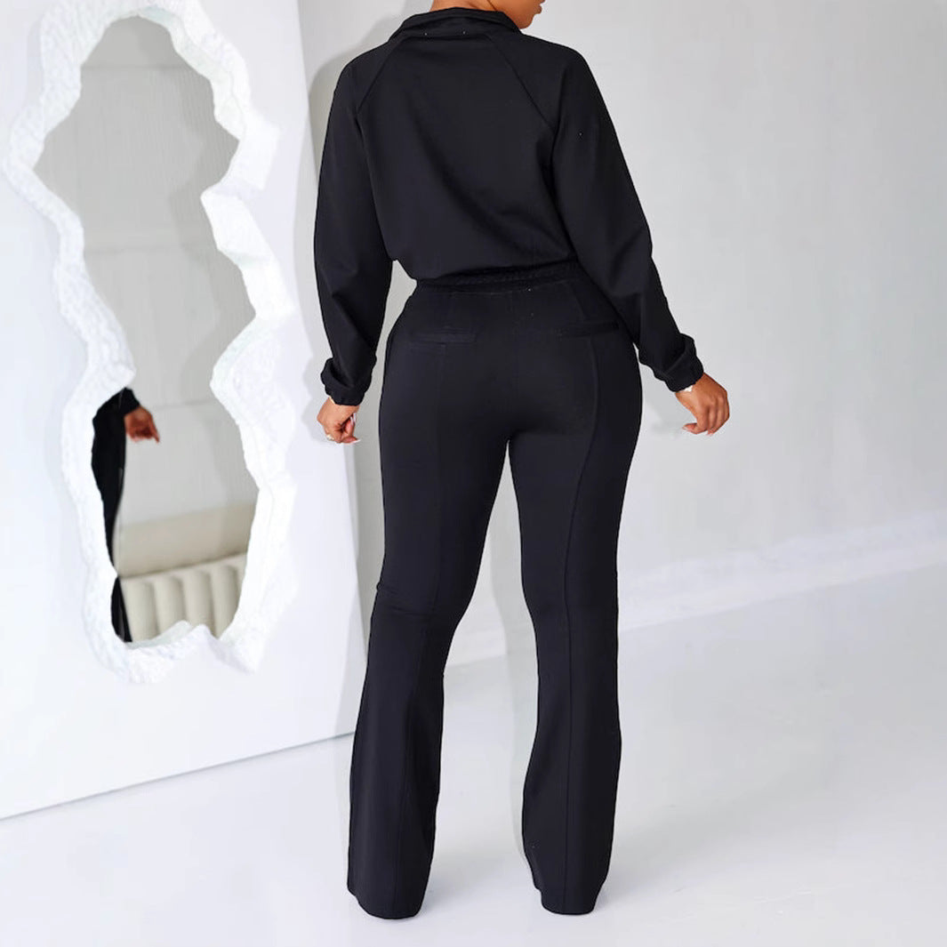 Women Sports Drawstring Jacket and Pants Two-piece Set