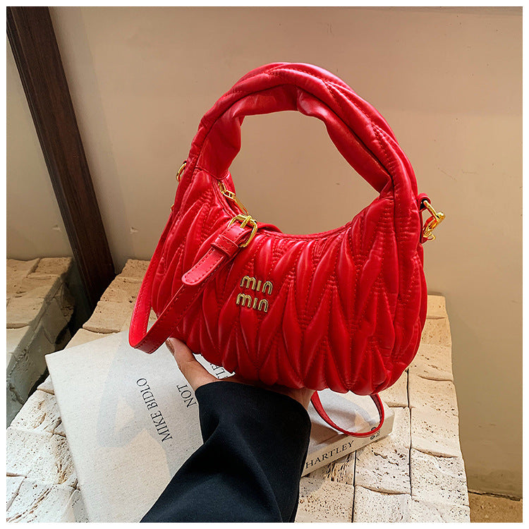 Women pleated cloud bag crossbody handbag single shoulder crescent bag 15