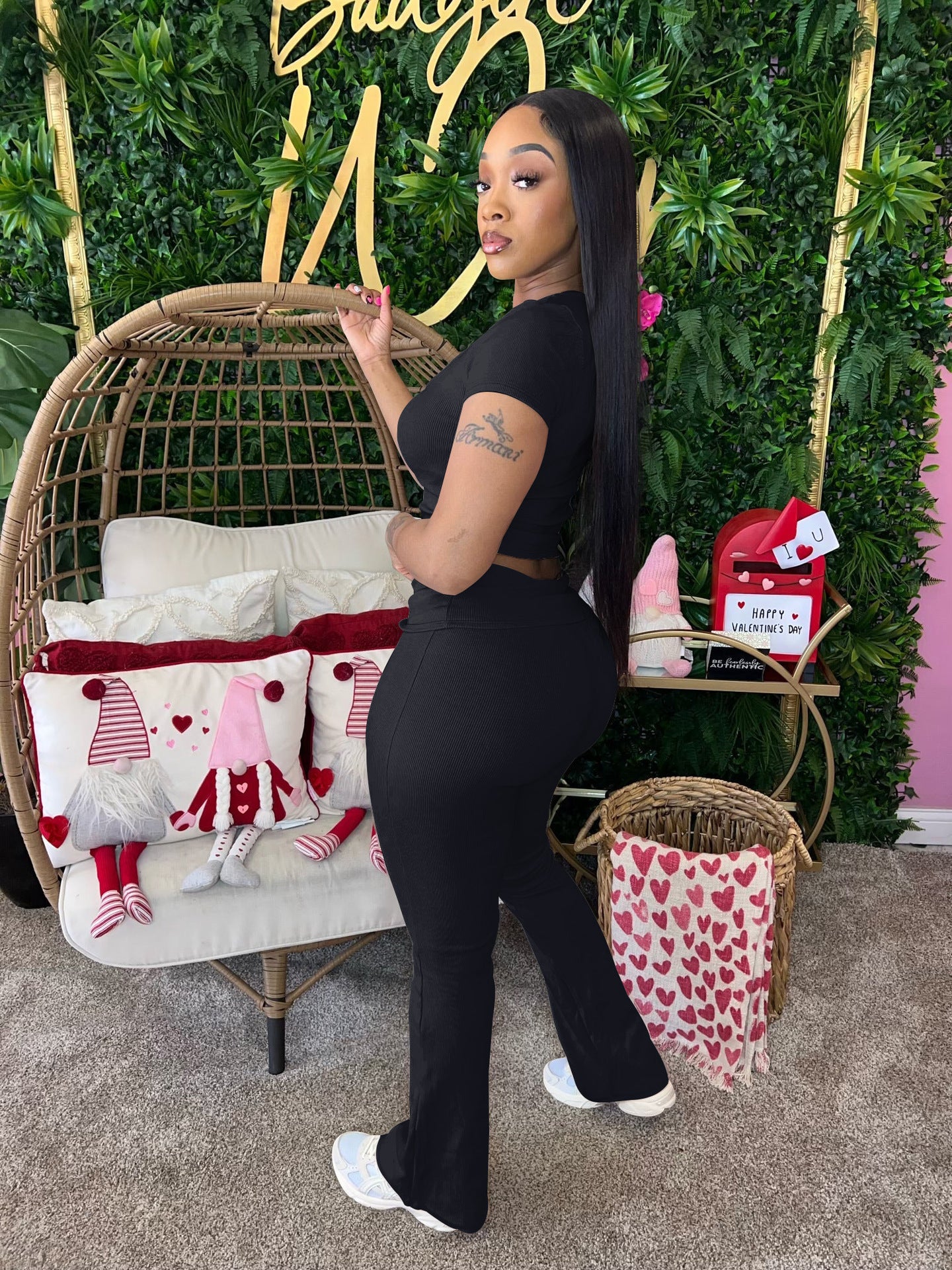 Women Summer Ribbed U-neck Short Sleeve Top and Pant Two-piece Set 16