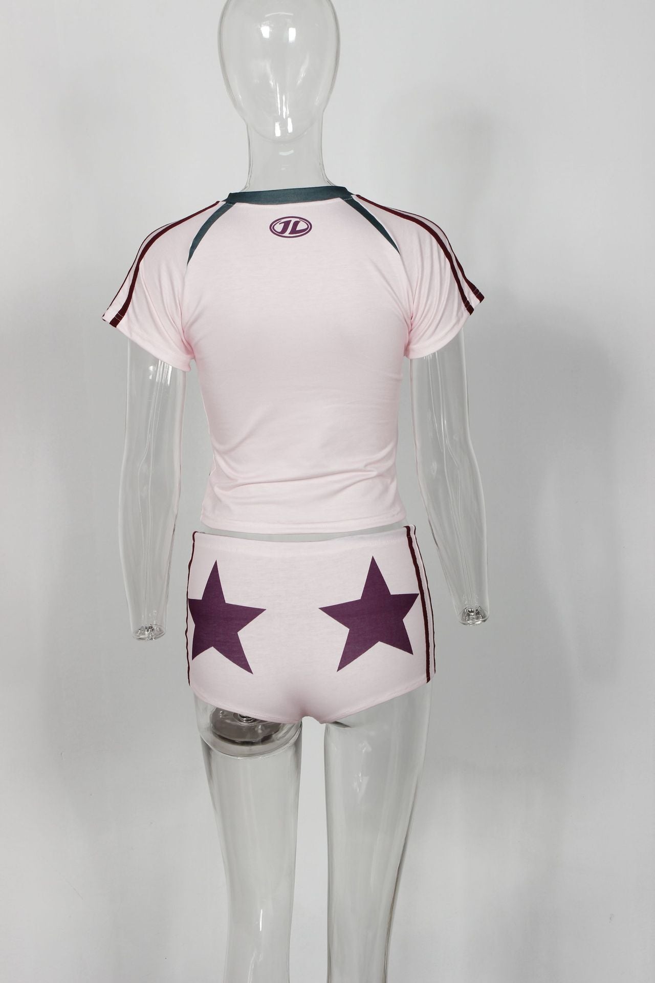 Women Sports Retro Letter Print Short Sleeve Top and Shorts Two-piece Set 15