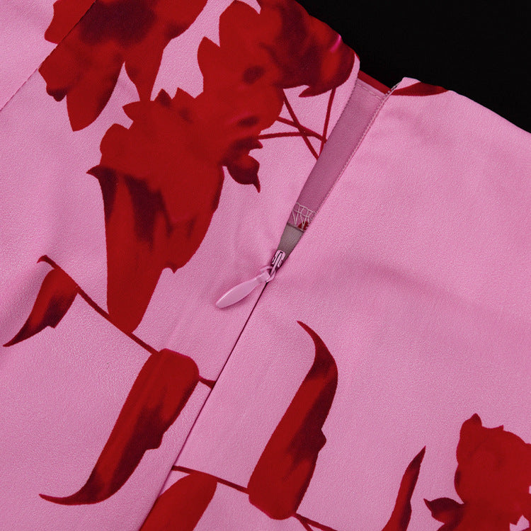 Fashion Print Turndown Collar Long Sleeve Shirt High Waist Split Short Skirt Two Piece Set 16