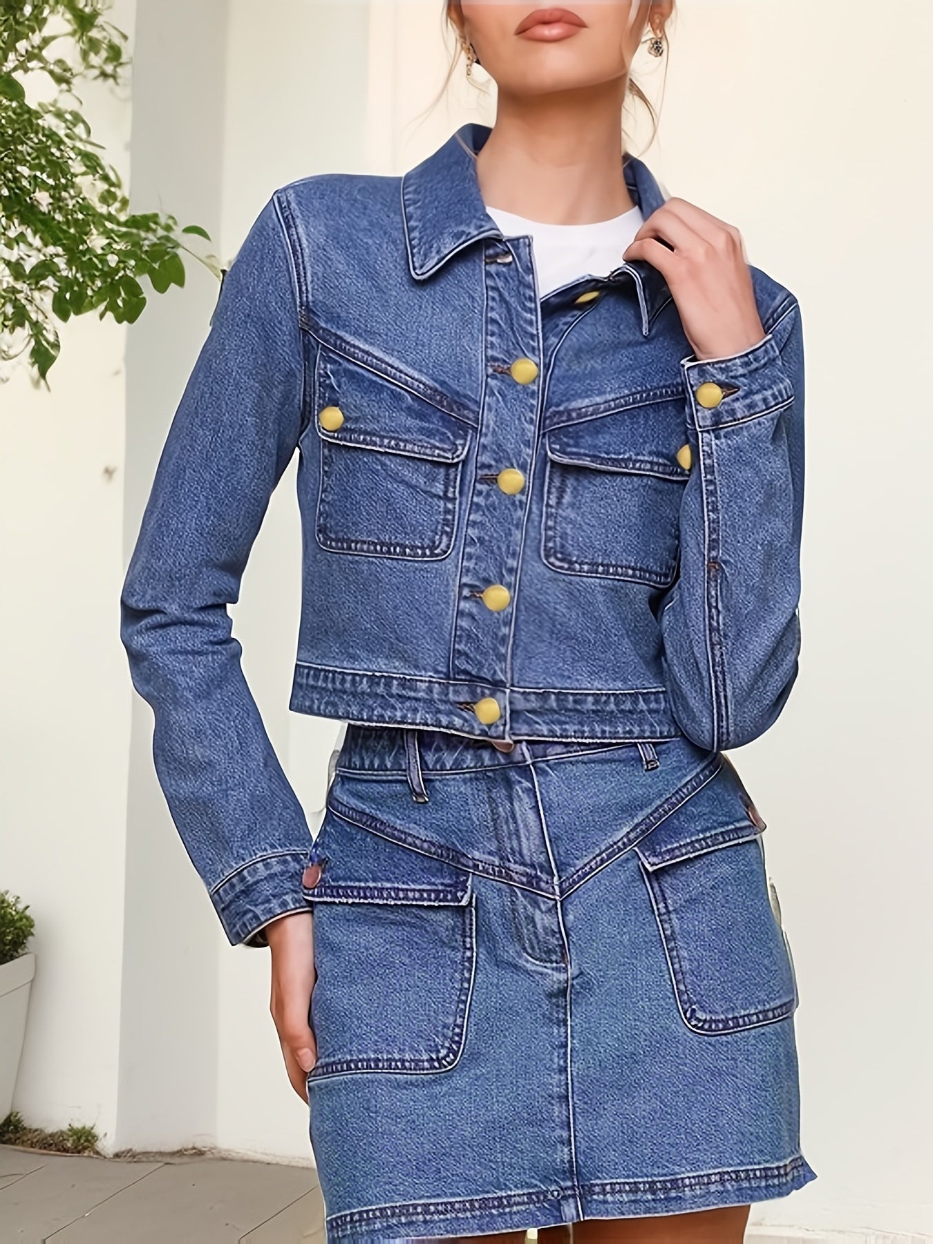 Women Turndown Collar Denim Jacket 6