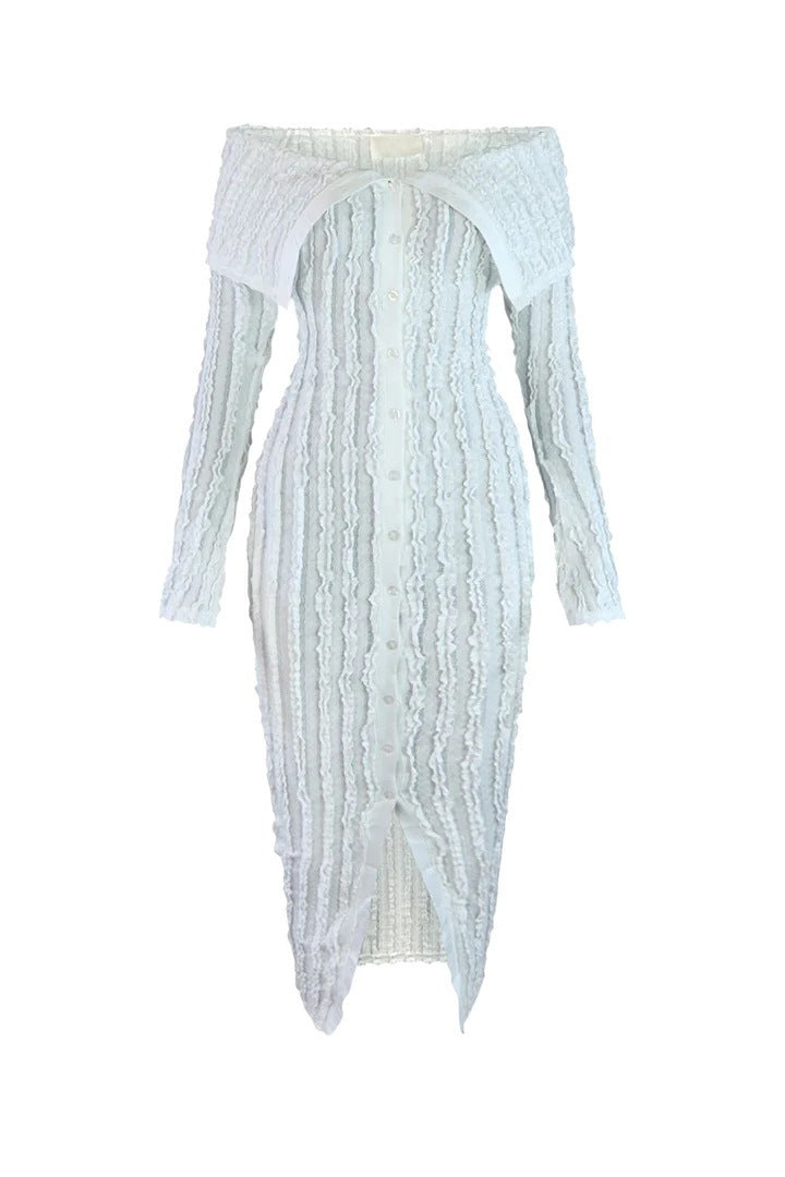 Fashionable And Elegant Off Shoulder Sexy Wave Pattern Long-Sleeved Dress 12