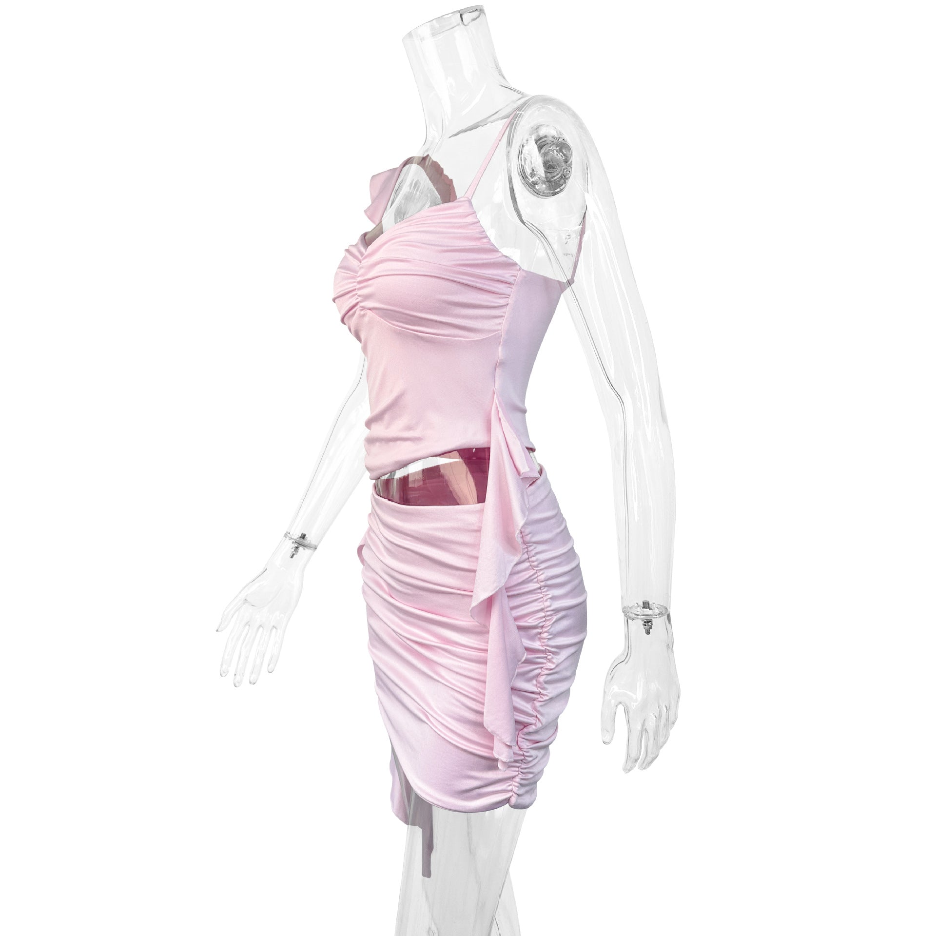 Sexy Draped Strap Bodycon Ruffle Two-Piece Skirt Set 8