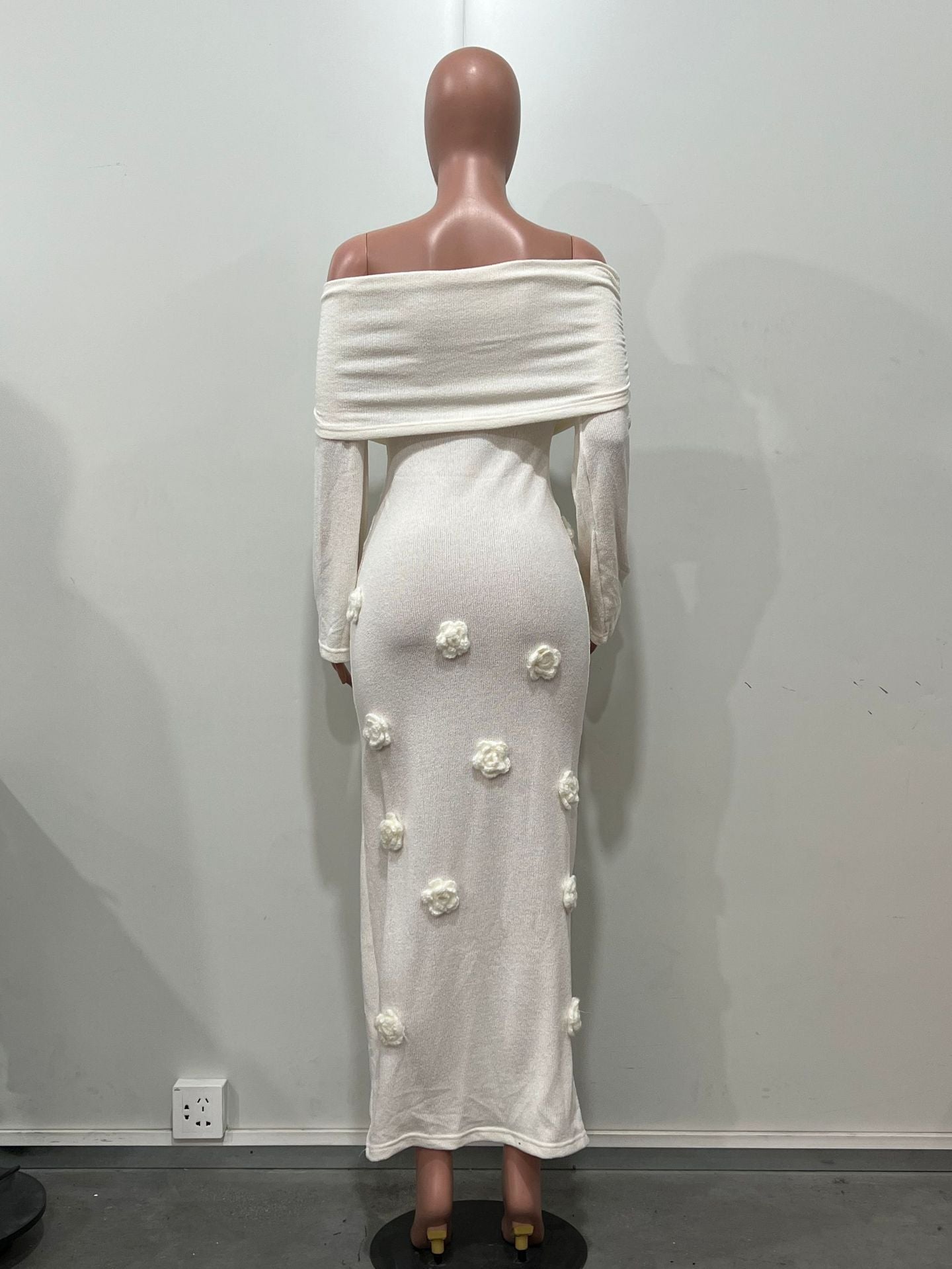 Women's Sexy Floral Off Shoulder Knitting Long Dress 14