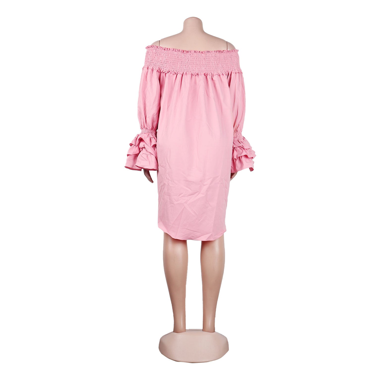 Summer Solid Off Shoulder Ruffled Long Sleeve Loose Casual Dress 14