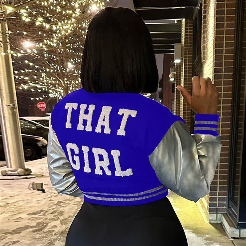 Women Embroidered Patchwork Baseball Jacket