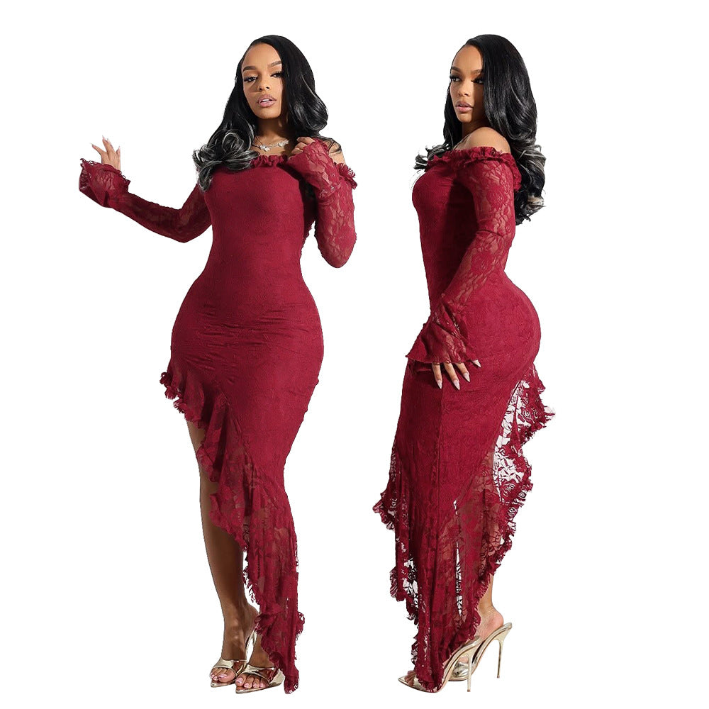 Strapless irregular solid color long dress for women 9