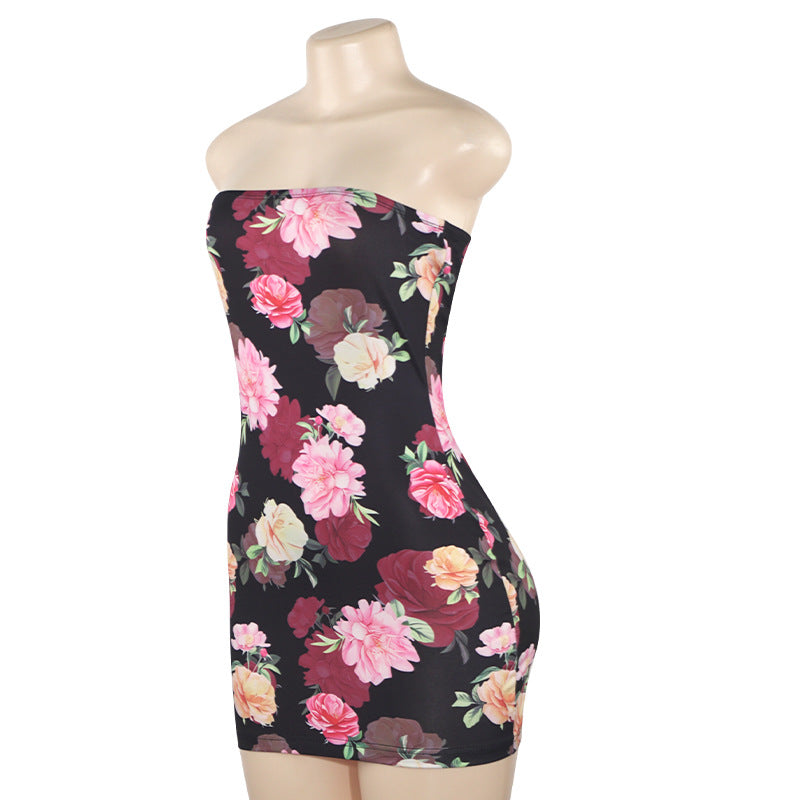 Summer Fashion Flower Print Sexy Strapless Short Dress 7