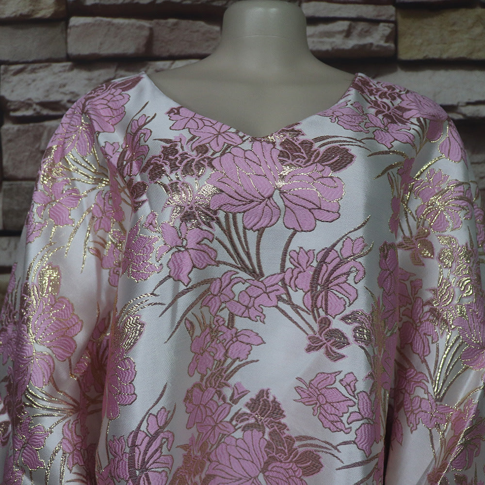 African Mother Loose Long Gown Bubu Bat Sleeves Robe Dress With Headscarf 6