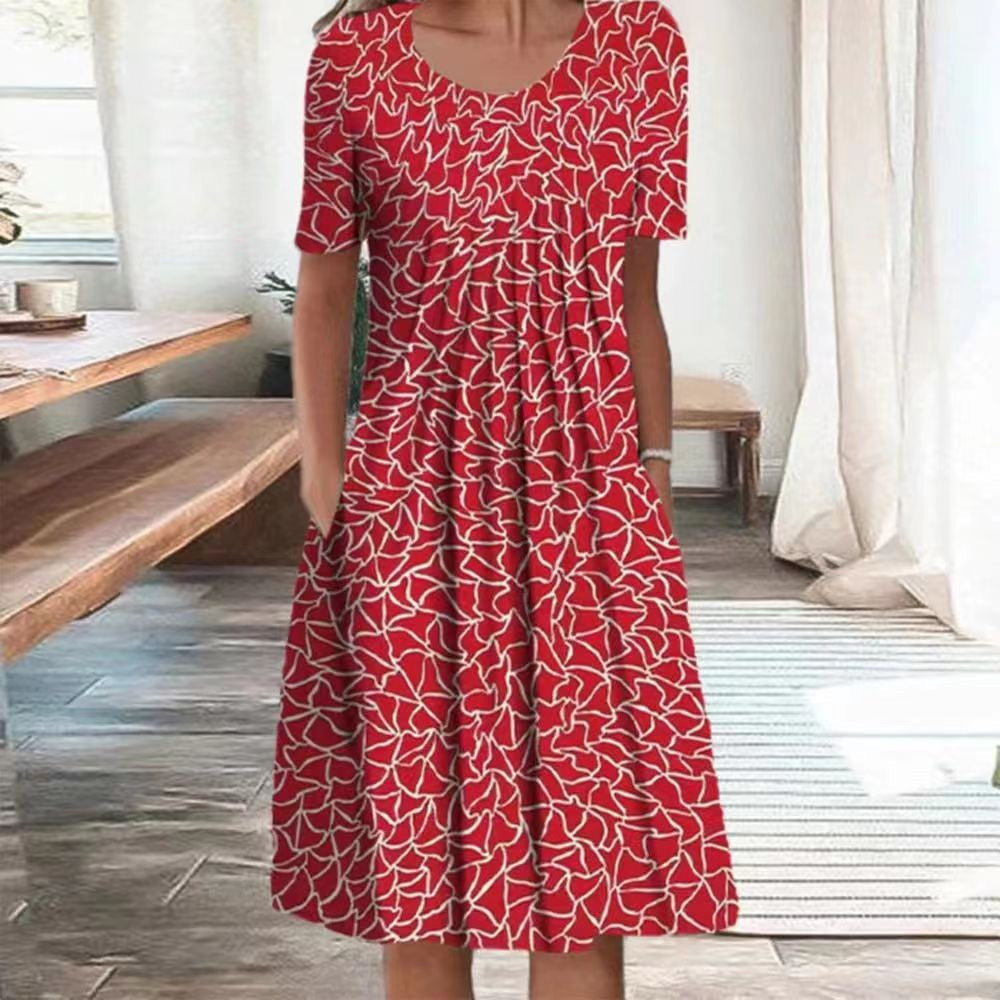 Spring and Summer Plus-Size Elegant Round Neck Print Casual Dress 26