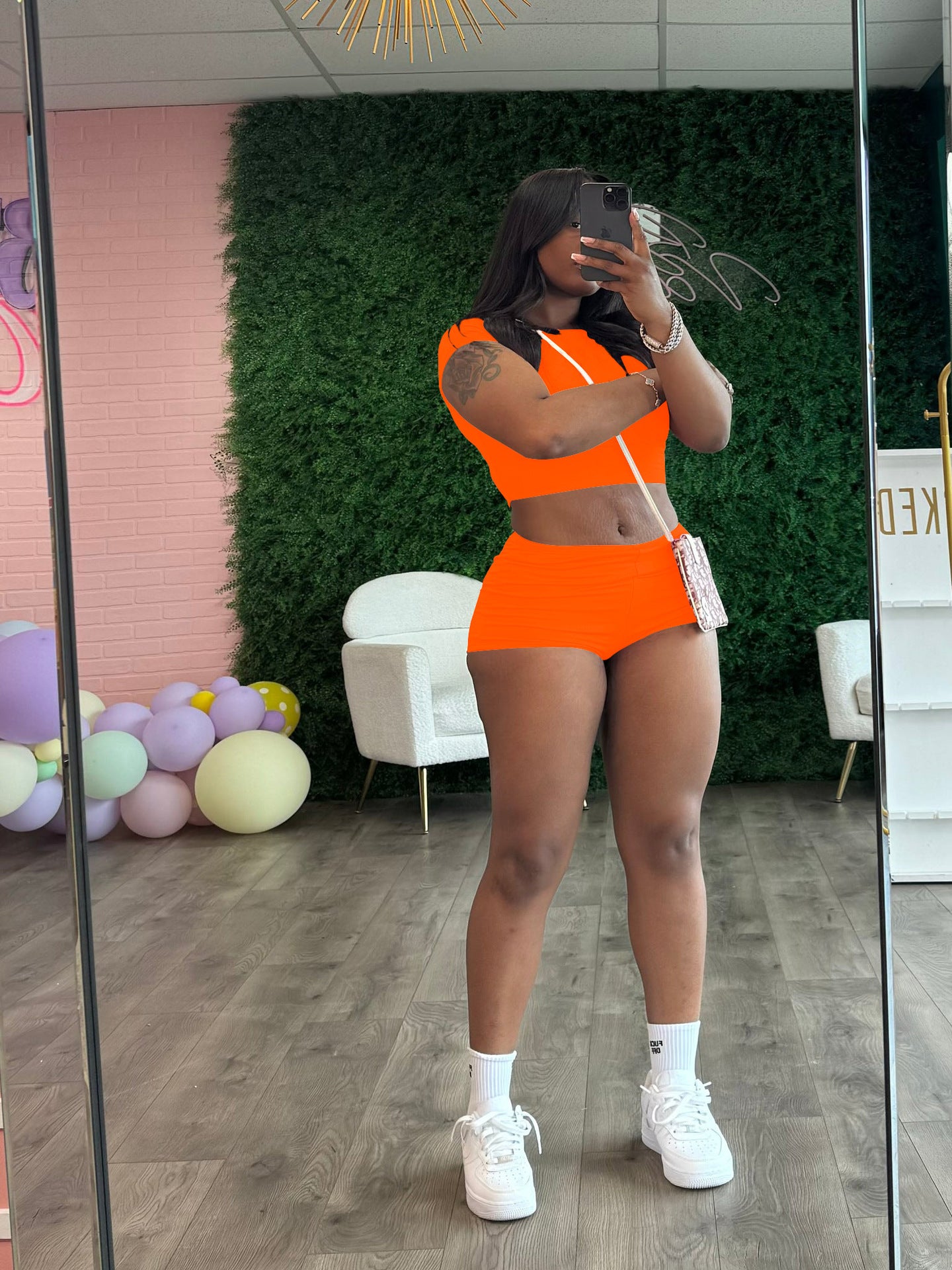 Summer Women's Solid Color Sport Tight Fitting Crop Top Shorts Two Piece Set 7