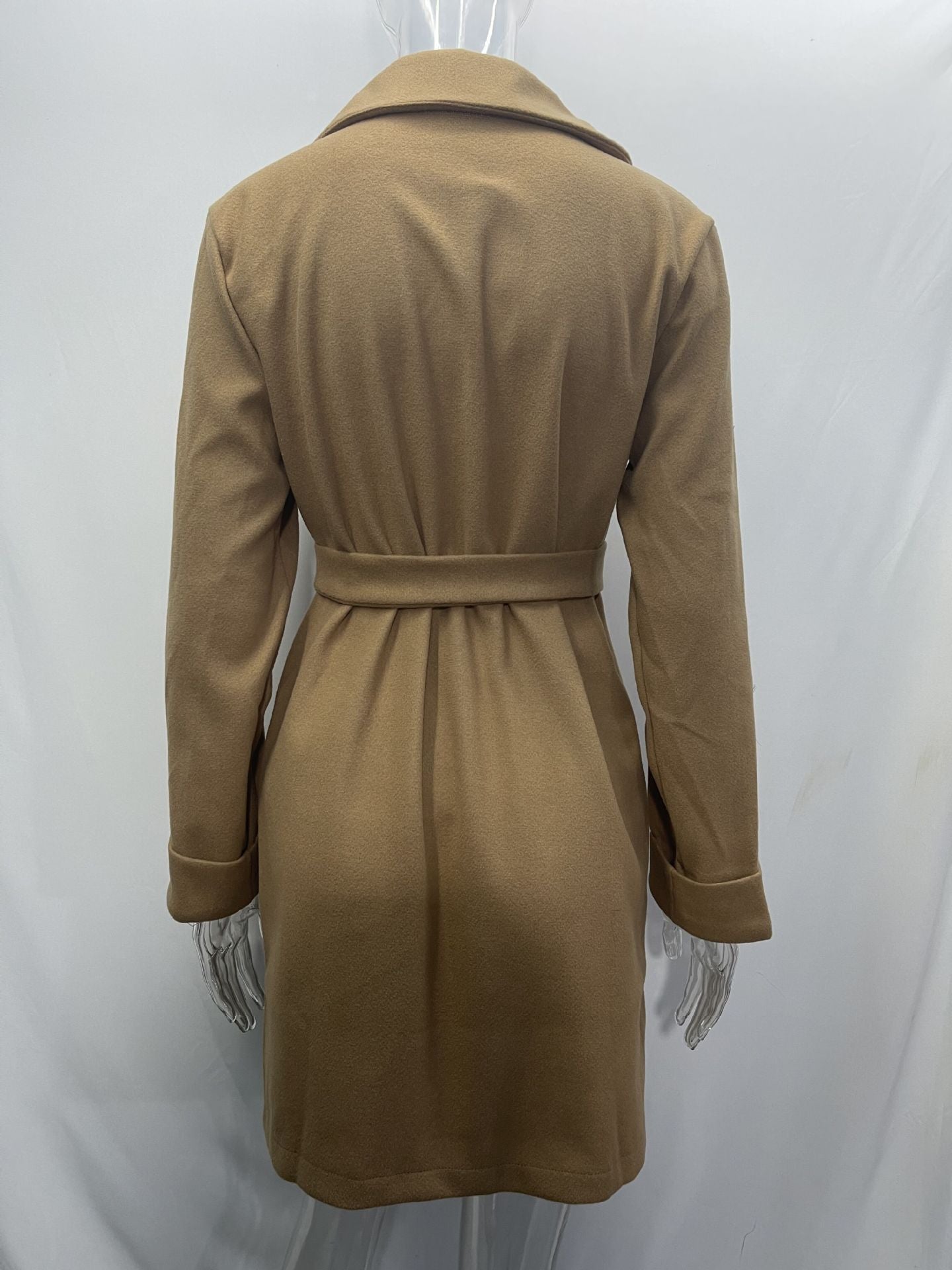 Women Belt Turndown Collar Coat 31