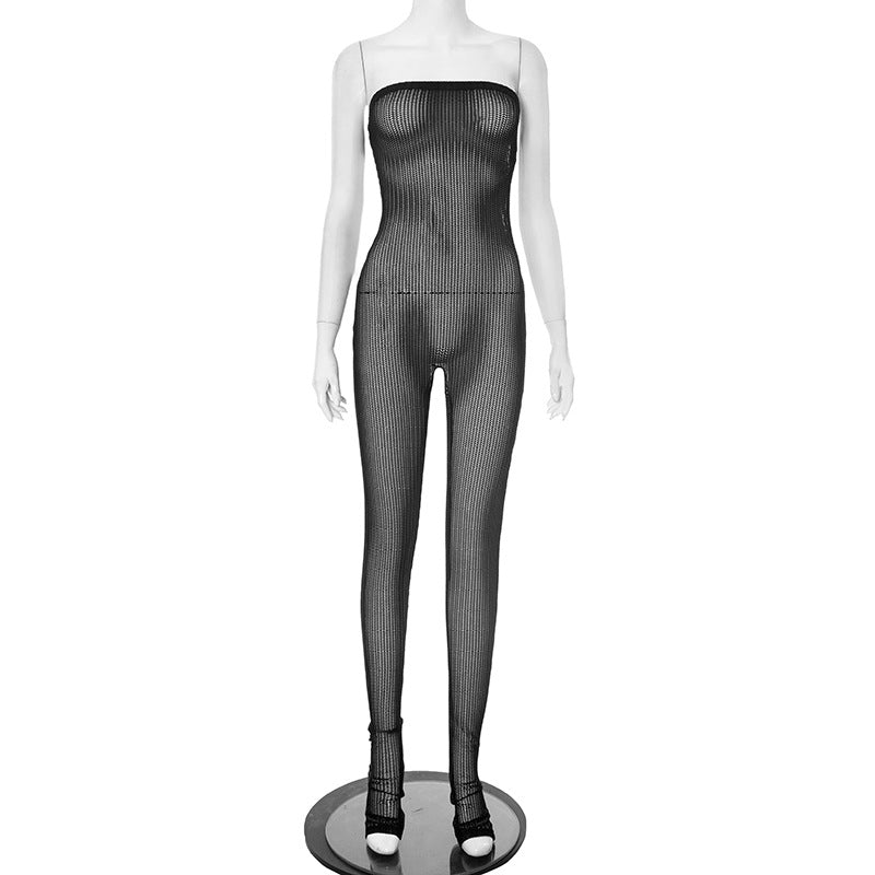 Summer women's mesh sexy See-Through Strapless Tight Fitting jumpsuit for women 5