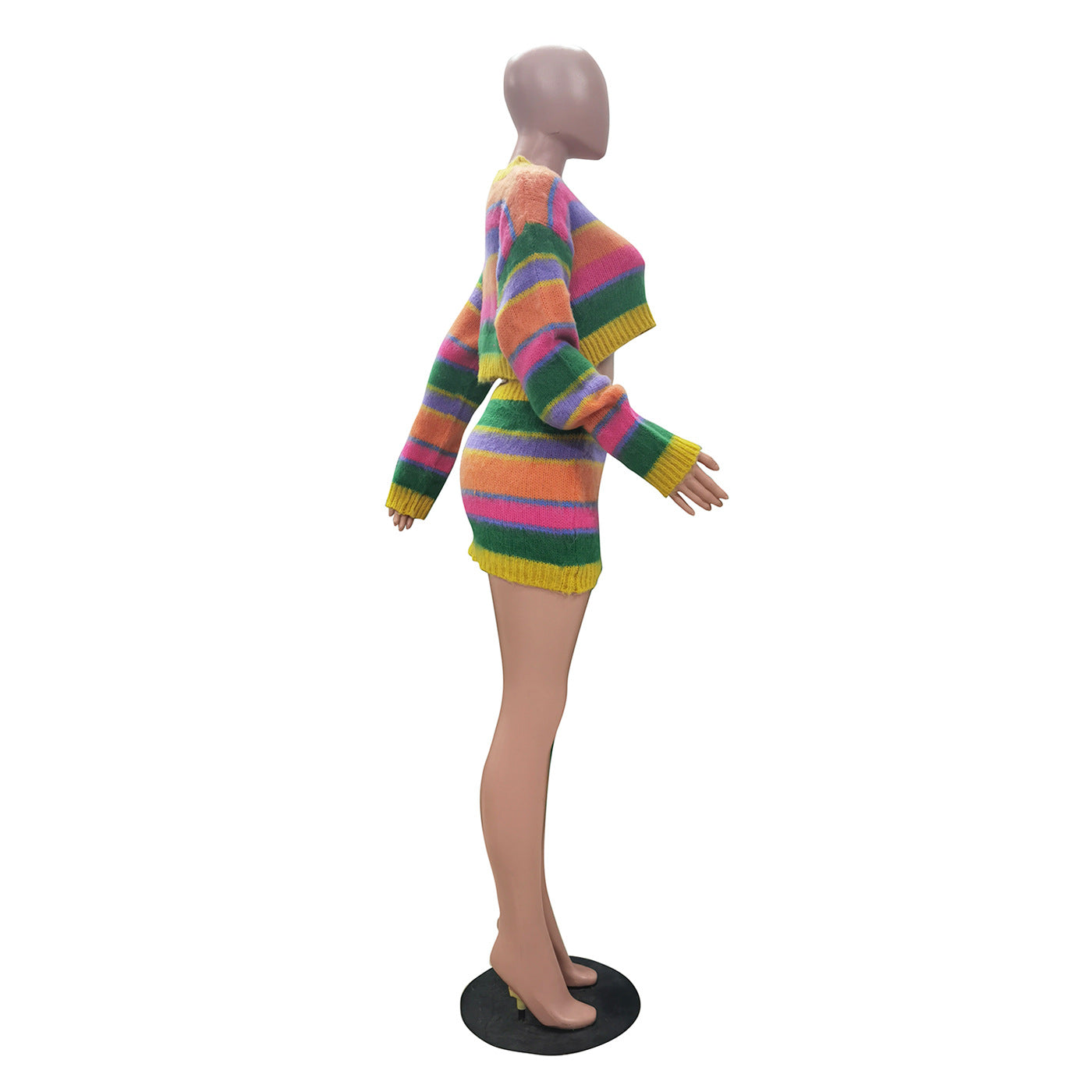 Women casual striped knitting two-piece top and skirt 9