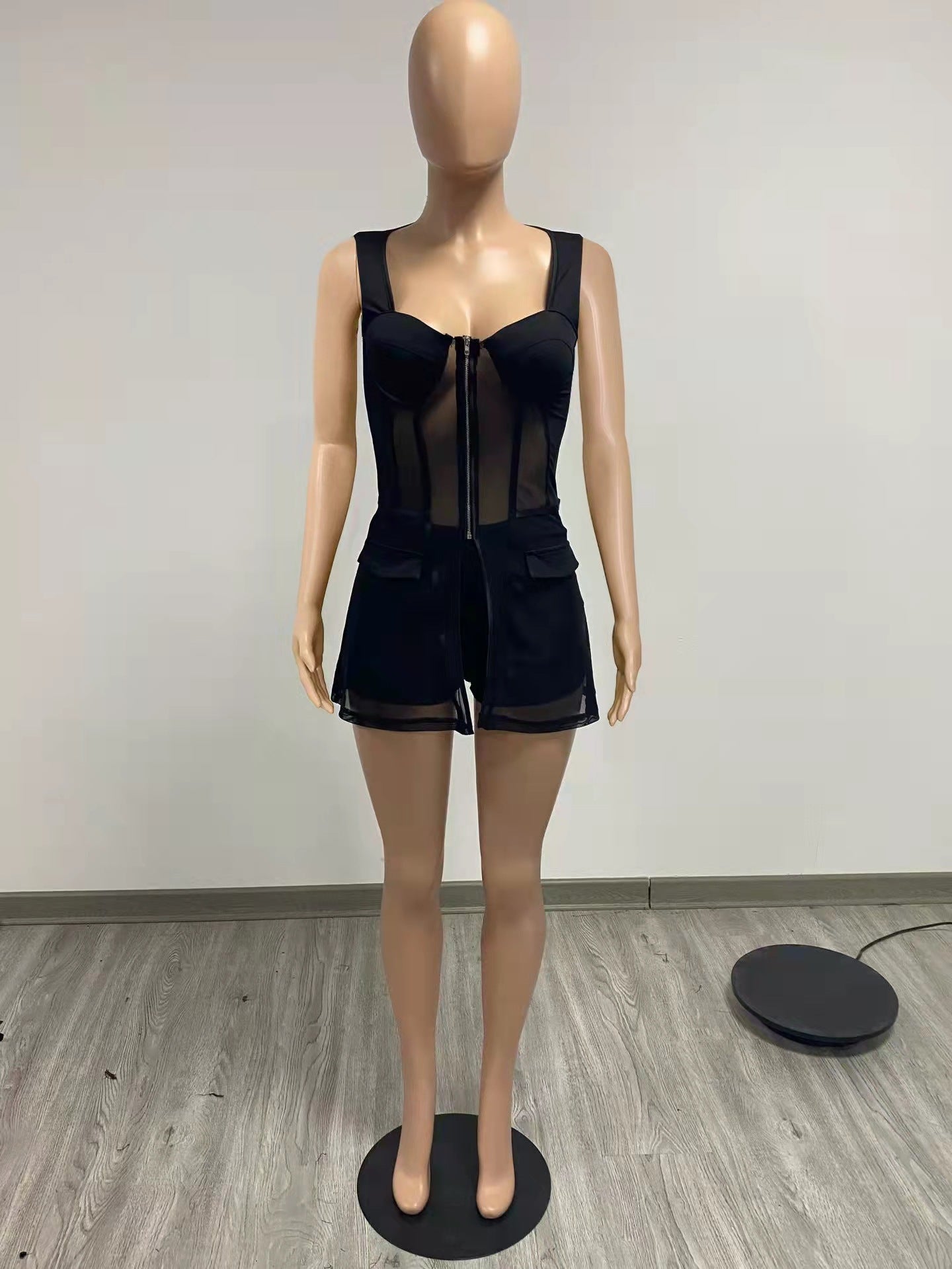 Women Mesh See-Through Patchwork vest shorts 2-piece set 12