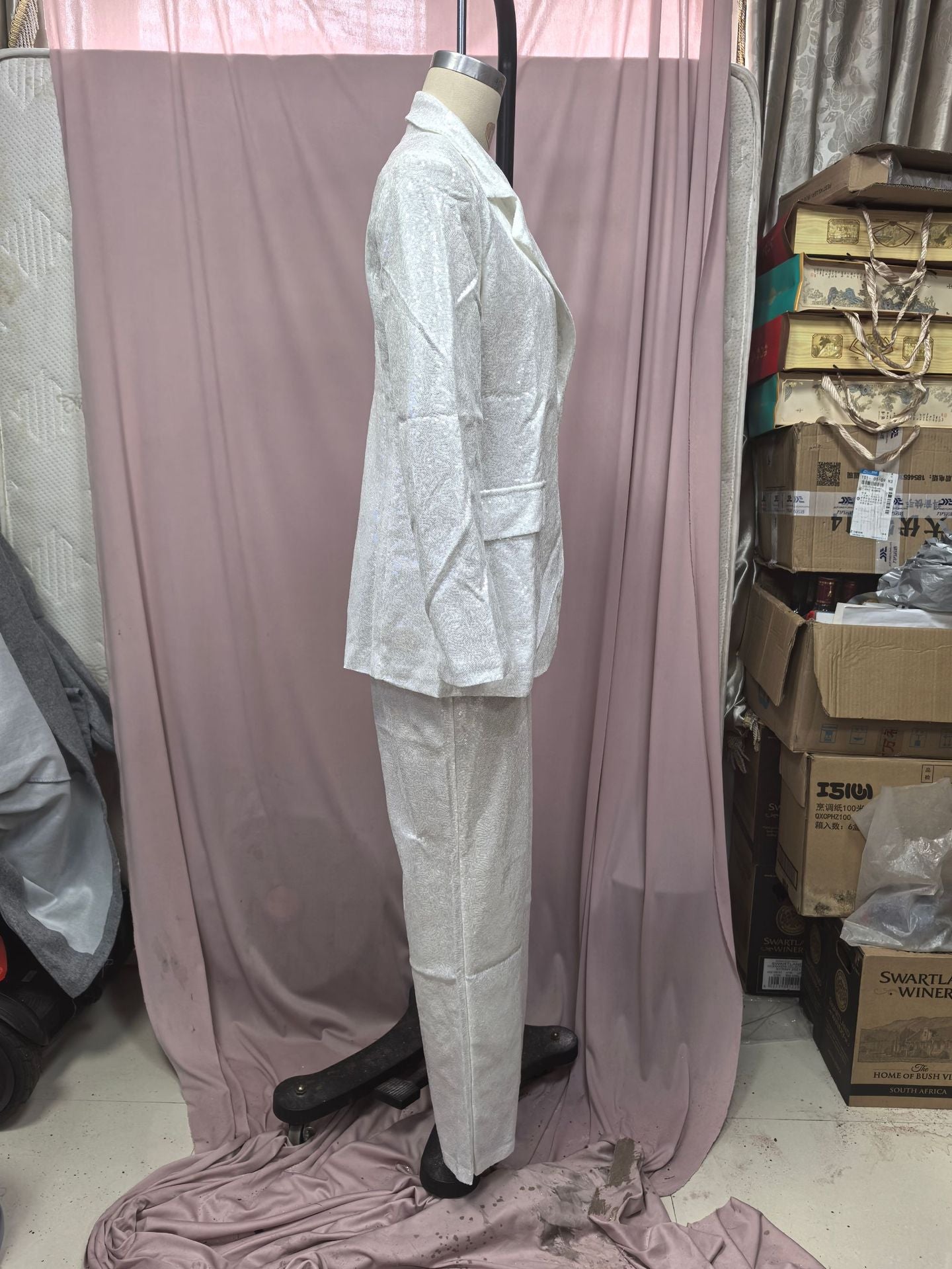 Women's Long Sleeve V-Neck Sequined Blazer Pants Two-Piece Set 8