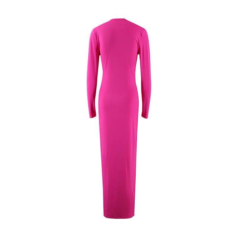 Women Round Neck Long Sleeve Bodycon Maxi Dress 21